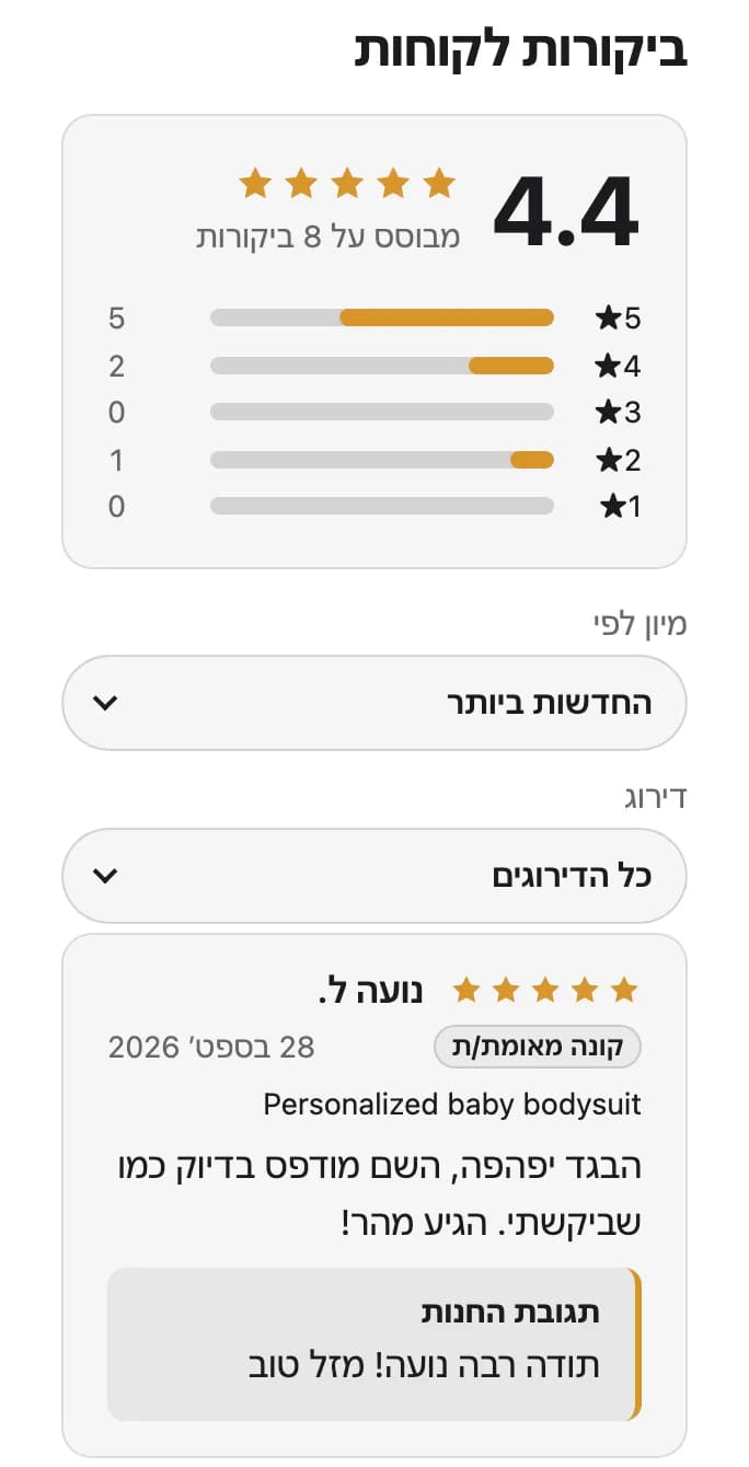 The same review list on a phone in Hebrew, laid out right to left.